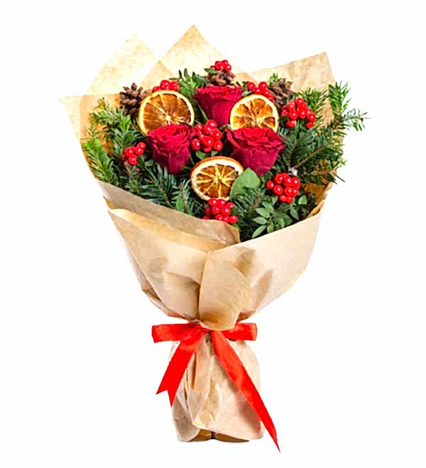 Kraft Ka��tta Kokina ve K�rm�z� G�l Buketi