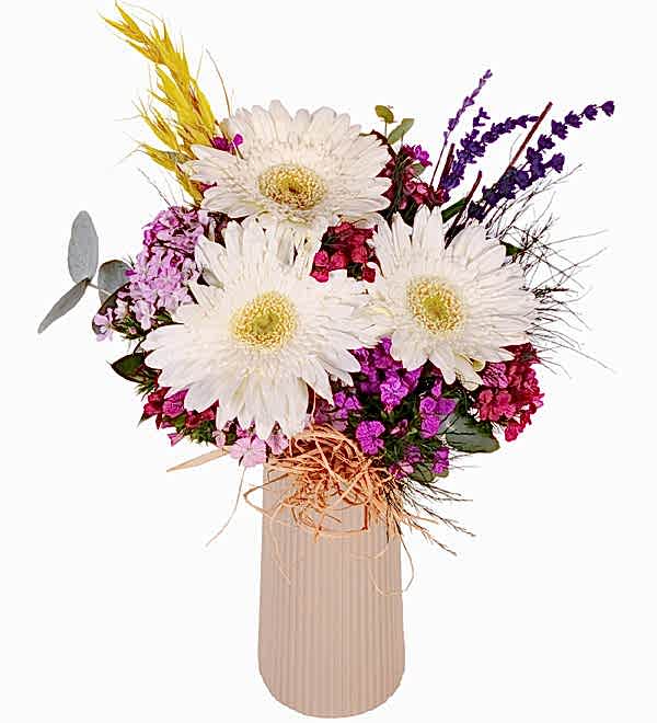 Bej Vazoda Gerbera ve H�sn�yusuflar