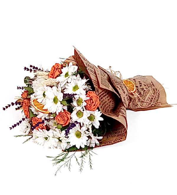 Beyaz Papatya ve Turuncu �ardak G�l Buketi