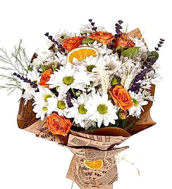 Beyaz Papatya ve Turuncu �ardak G�l Buketi