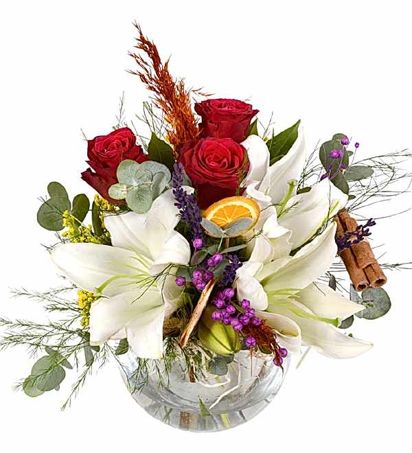 Mele�im Beyaz Lilyum ve K�rm�z� G�l