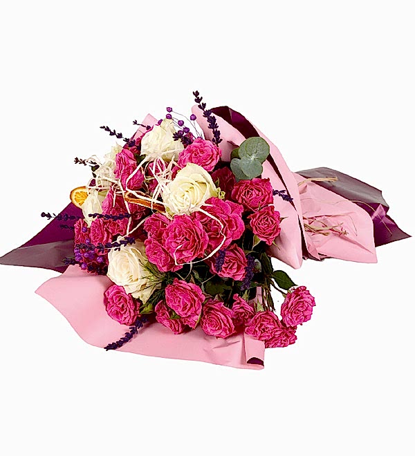 Pembe ve Beyaz G�l Buketi