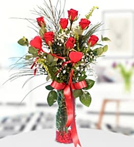 7 K�rm�z� G�l Vazosu ve Kalpler