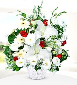 Beyaz Lilyum Gerbera ve G�ller