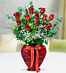 Kalpli Vazoda 11 K�rm�z� G�l