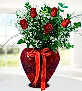 Kalpli Vazoda 5 K�rm�z� G�l