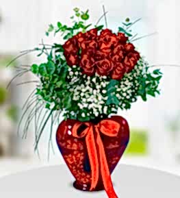 Kalpli Vazoda 20 K�rm�z� G�l