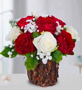 Do�al K�t�kte A�k�n Simgesi K�rm�z� Beyaz G�l Aranjman�