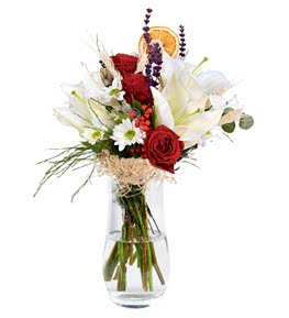 Kar Beyaz Lilyum ve K�rm�z� G�l Vazosu