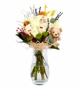 Mini Ay�c�k Beyaz G�l Vazosu