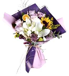 Buket Lilyum Lila G�l Ay�i�e�i