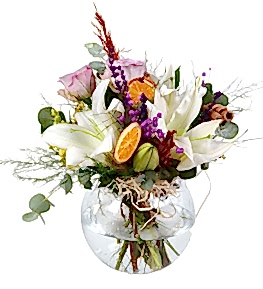 Mele�im Beyaz Lilyum ve Lila G�l