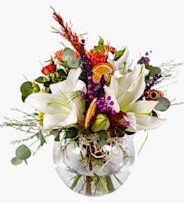 Mele�im Beyaz Lilyum ve Turuncu G�l