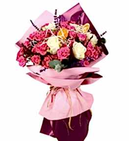 Pembe ve Beyaz G�l Buketi