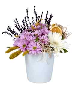 Seramikte Beyaz Gerbera Pembe Papatya Aranjman�