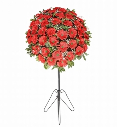 Kırmızı yapay gerberalar ile hazırlanmış açılış, düğün, nişan ve nikah çiçeği.