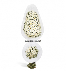 Beyaz Gerberalardan hazırlanmış iki katlı nikah ve açılış sepeti