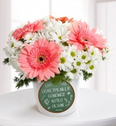 Öğretmenler Günü Mesajlı Gerbera ve Papatya
