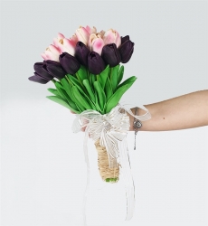 Pembe ve Mor Lale Buketi Yapay