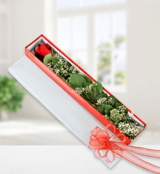 Kutuda Tek Gül Zarif kutu içerisinde kırmızı gül ile hazırlanmıştır.