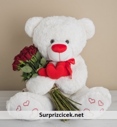 21 Gül Tutan 100 cm Sevimli Ayıcık