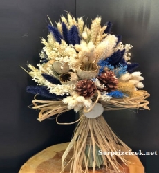 Mavili Kuru Çiçekli Gelin Çiçeği Seti